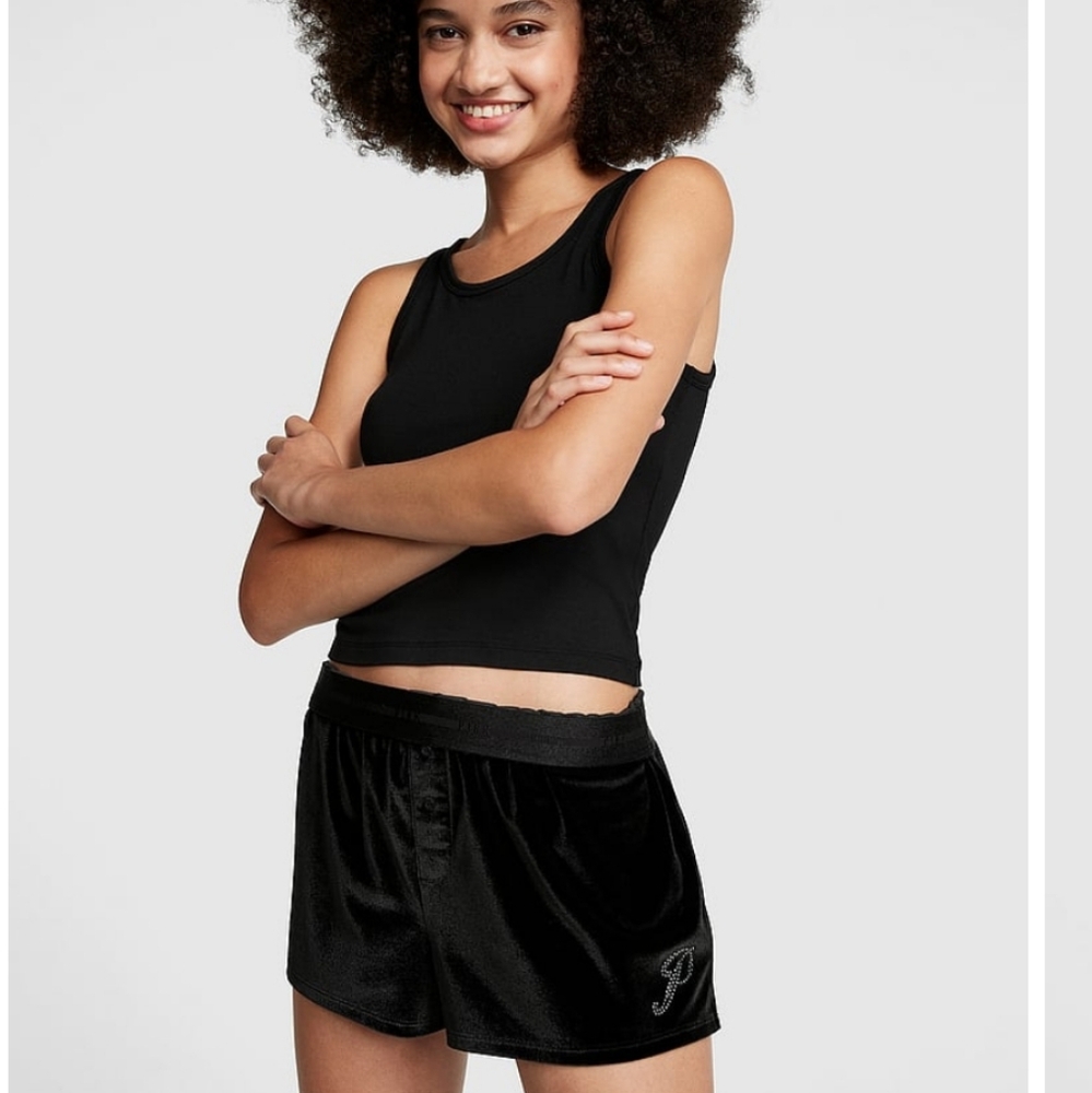 Victoria's Secret PINK Velvet Sleep Boxy Shorts Black NWT SZ L